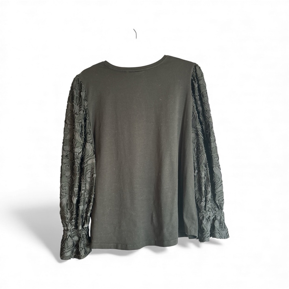 Chico’s Black V-Neck Top with Embroidered Mesh Statement Sleeves. Size XXL - Picture 2 of 7